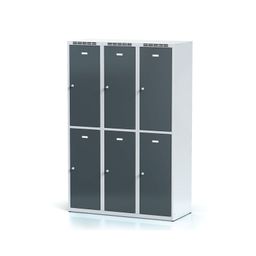 Schließfachschrank S6, 6 Fächer, 1800 x 1200 x 500 mm, Drehriegelschloss, dunkelgraue Tür