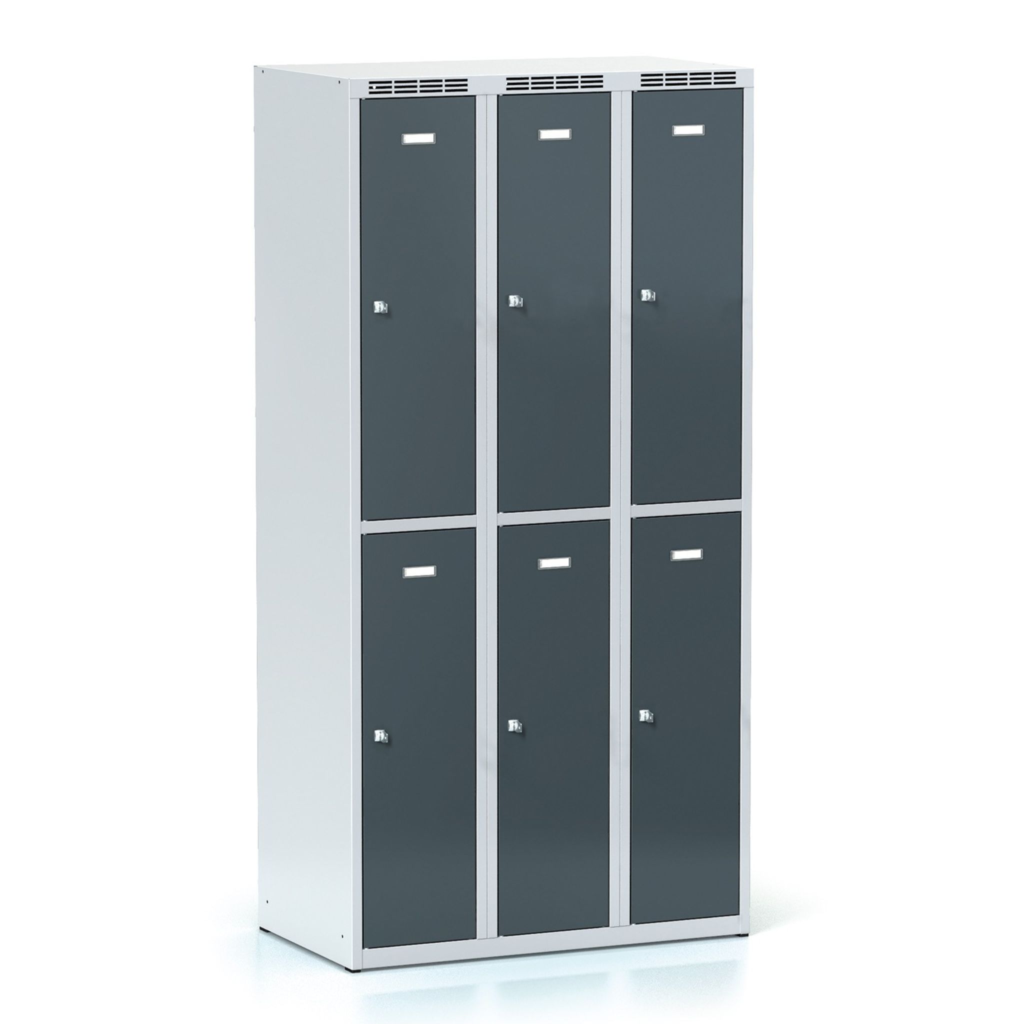 Schließfachschrank S6, 6 Fächer, 1800 x 900 x 500 mm, Drehriegelschloss, dunkelgraue Tür,