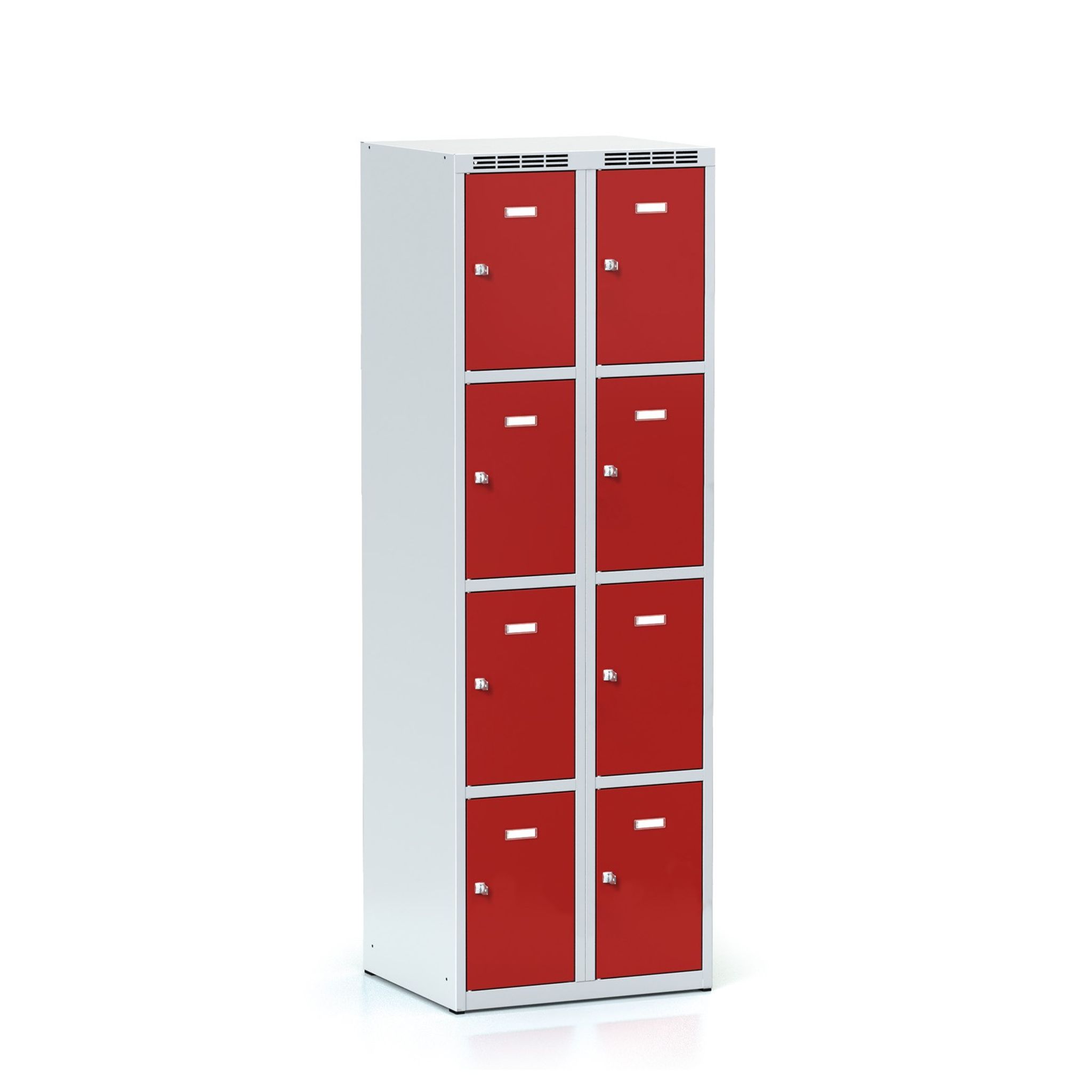 Schließfachschrank S6, 8 Fächer, 1800 x 600 x 500 mm, Drehriegelschloss, rote Tür