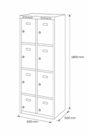Schließfachschrank S6, 8 Fächer, 1800 x 600 x 500 mm, Zylinderschloss, rote Tür