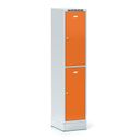 Schließfachschrank S6 auf Sockel, 2 Fächer, 1920 x 400 x 500 mm, Drehriegelschloss, orange Tür