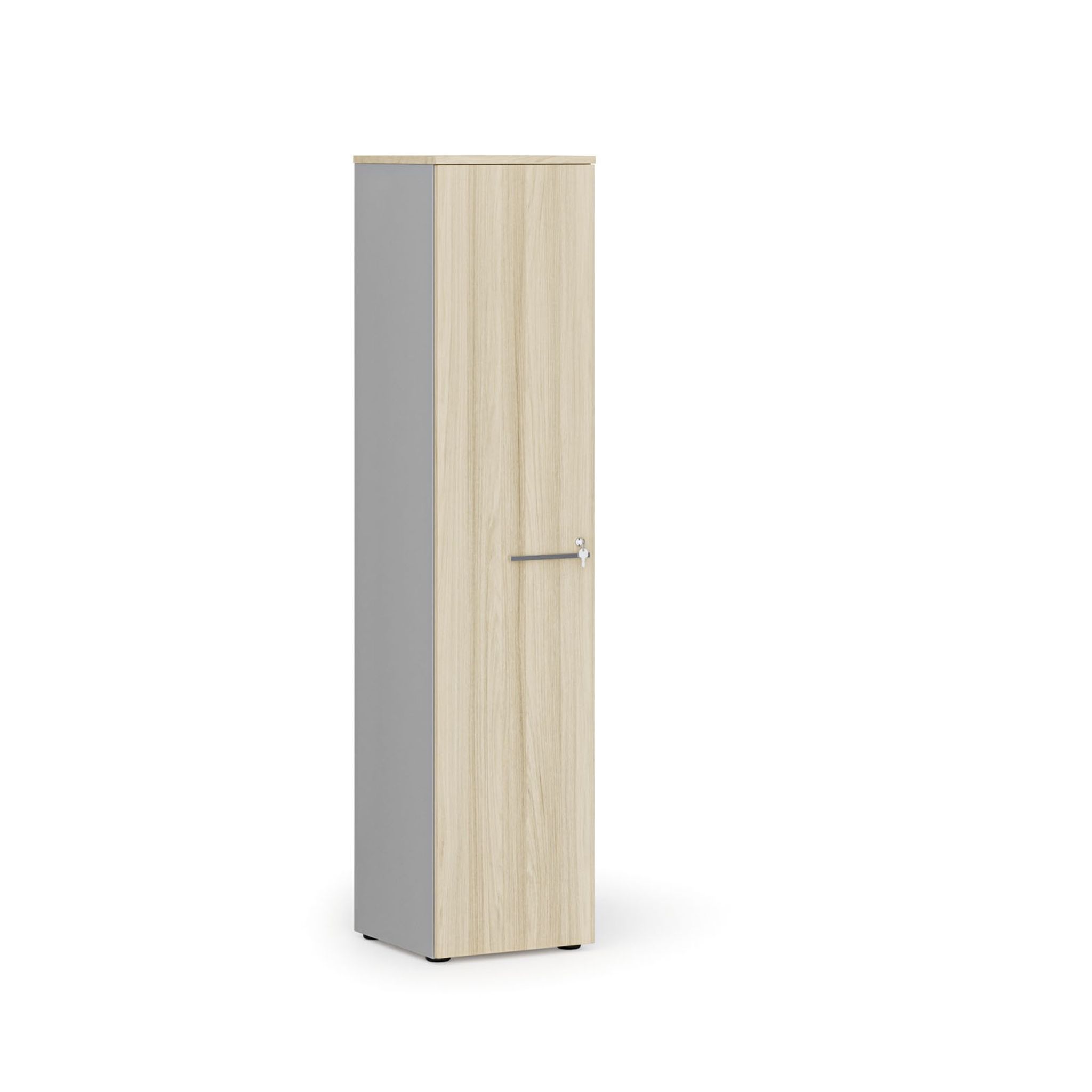 Schmaler Büroschrank PRIMO GRAY, 400 x 420 x 1781 mm, Eiche grau/natur