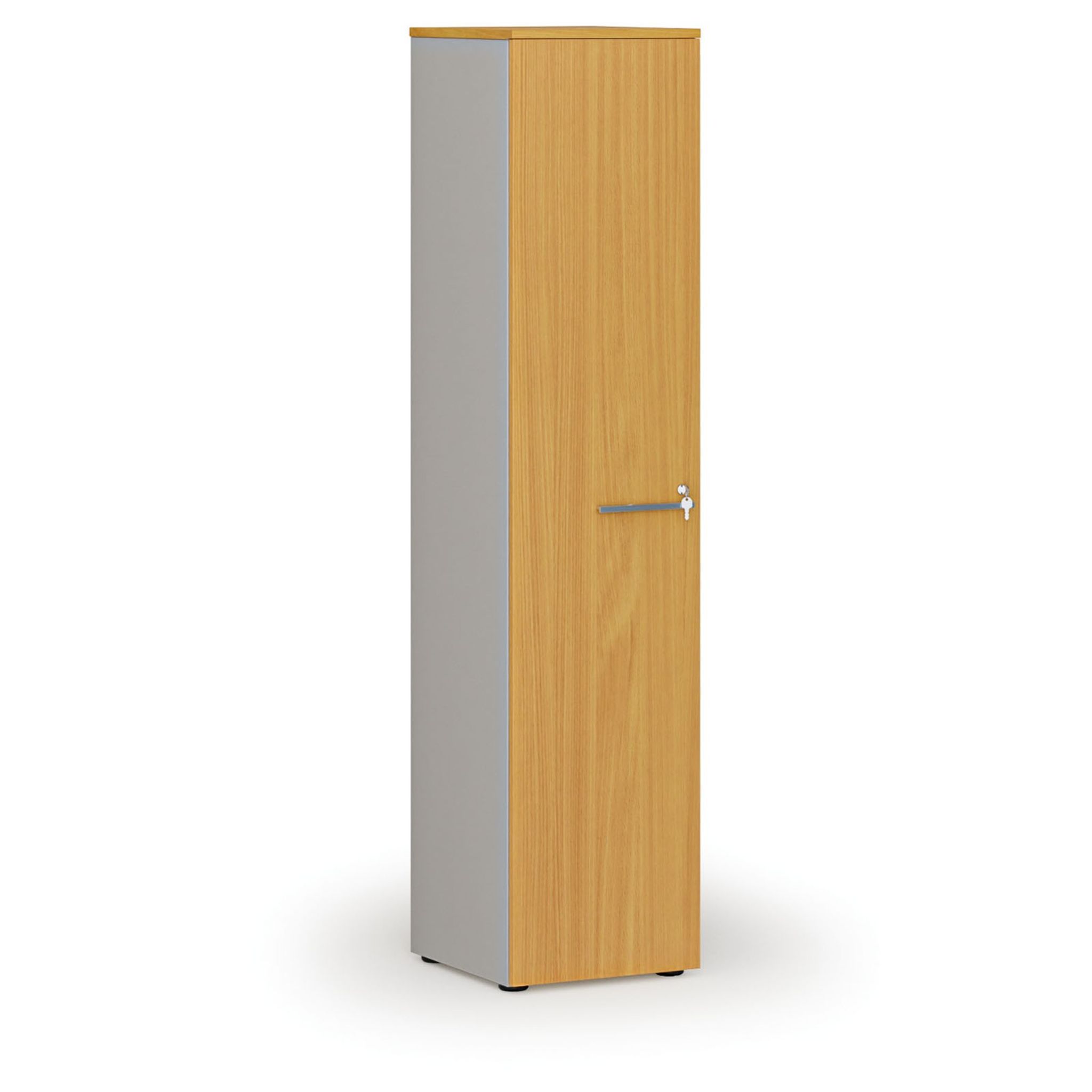Schmaler Büroschrank PRIMO GRAY, 400 x 420 x 1781 mm, grau/Buche