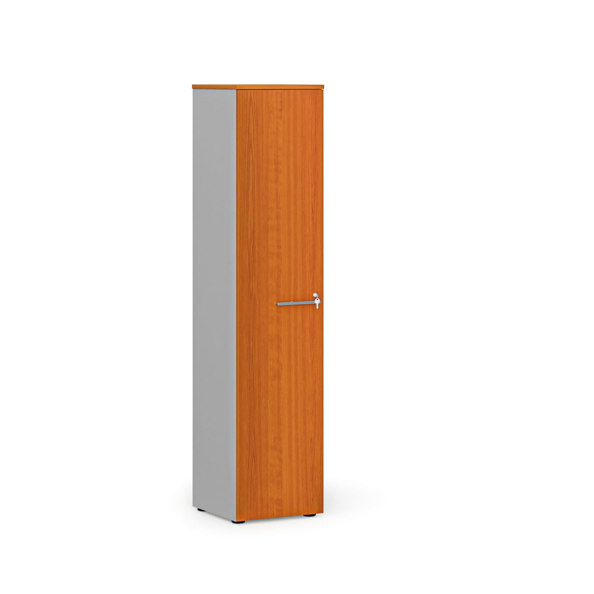 Schmaler Büroschrank PRIMO GRAY, 400 x 420 x 1781 mm, grau/Kirsche
