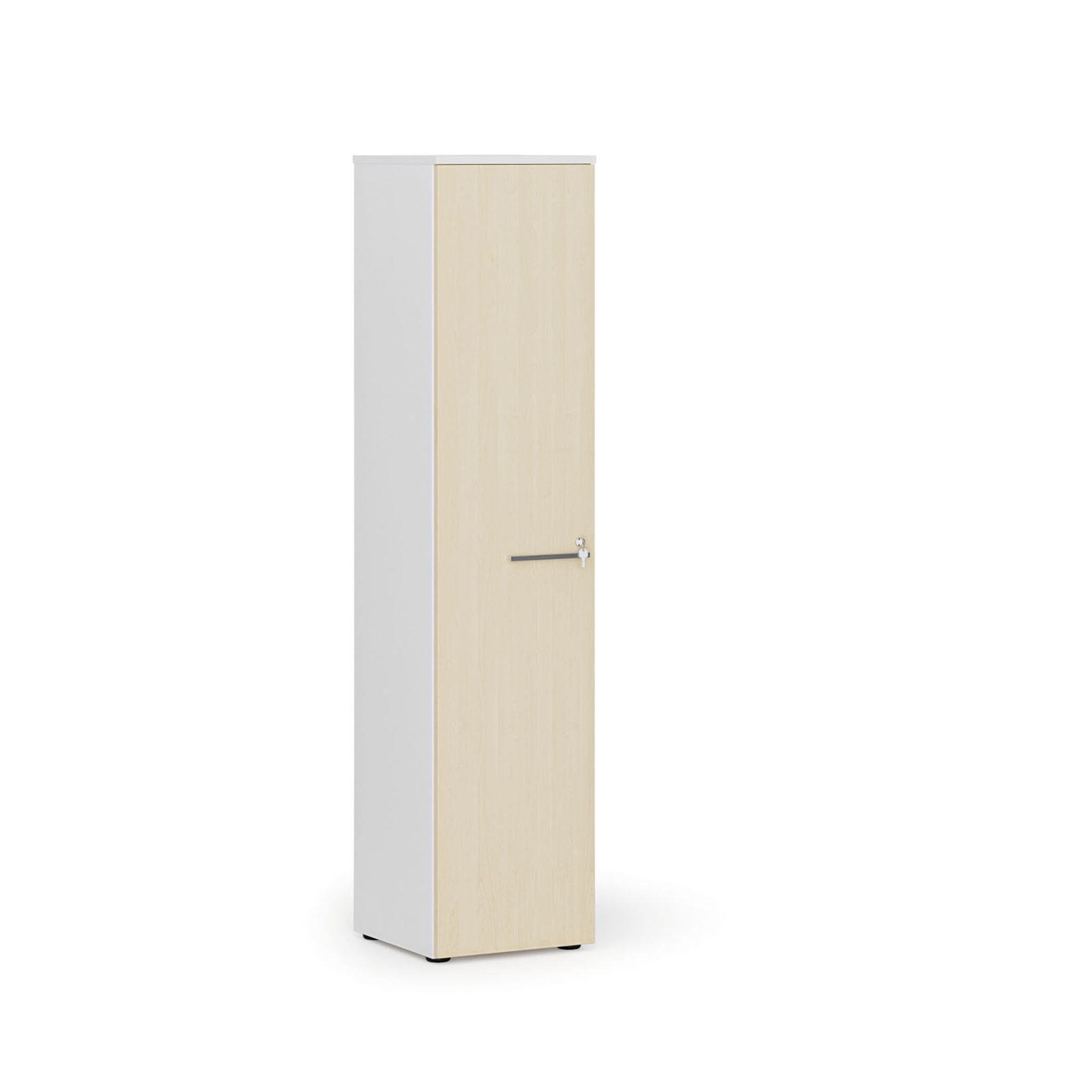 Schmaler Büroschrank PRIMO WHITE, 1781 x 400 x 420 mm, Weiß/Birke