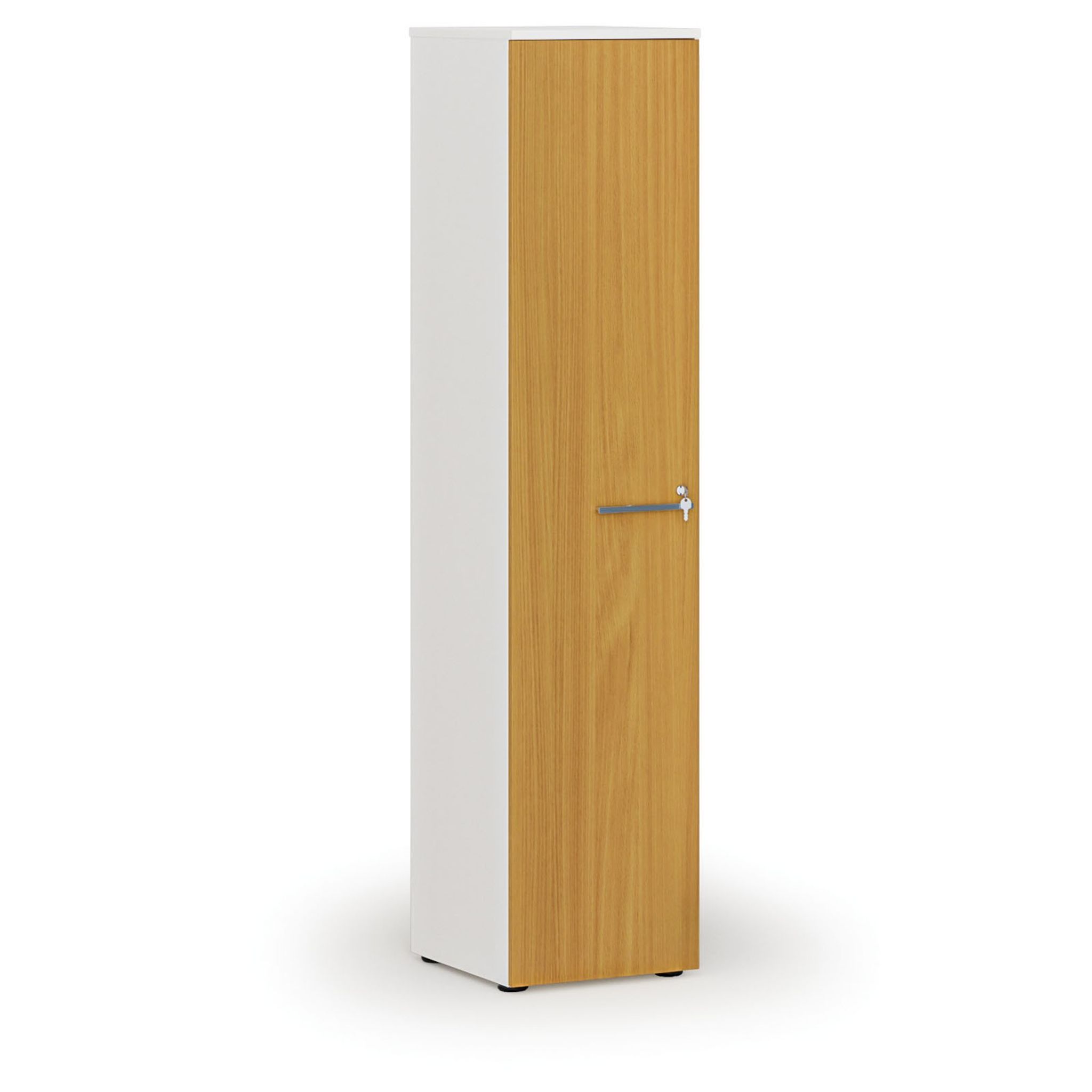 Schmaler Büroschrank PRIMO WHITE, 1781 x 400 x 420 mm, Weiß/Buche