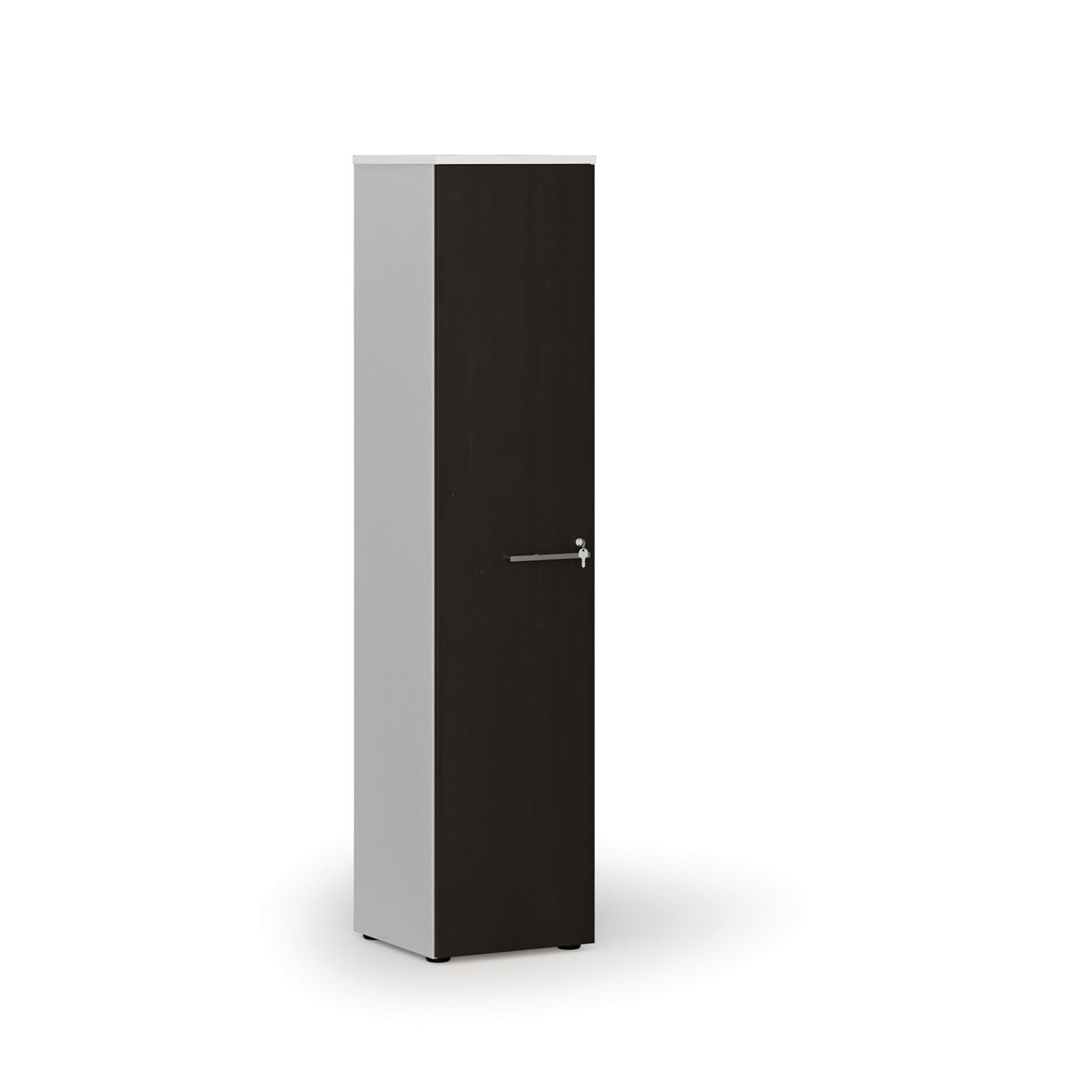 Schmaler Büroschrank PRIMO WHITE, 1781 x 400 x 420 mm, weiß/Wenge