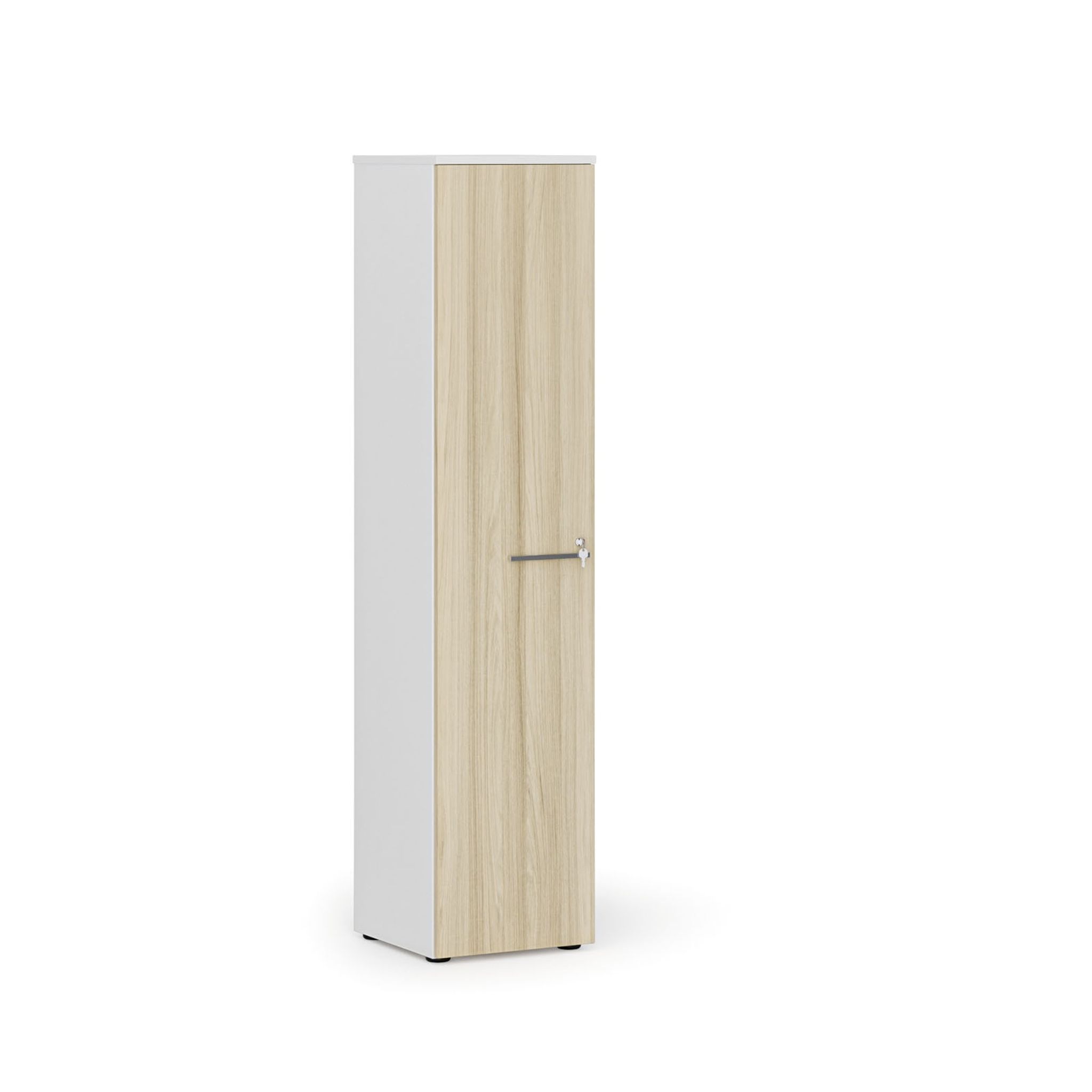 Schmaler Büroschrank PRIMO WHITE, 400 x 420 x 1781 mm, Eiche weiß/natur