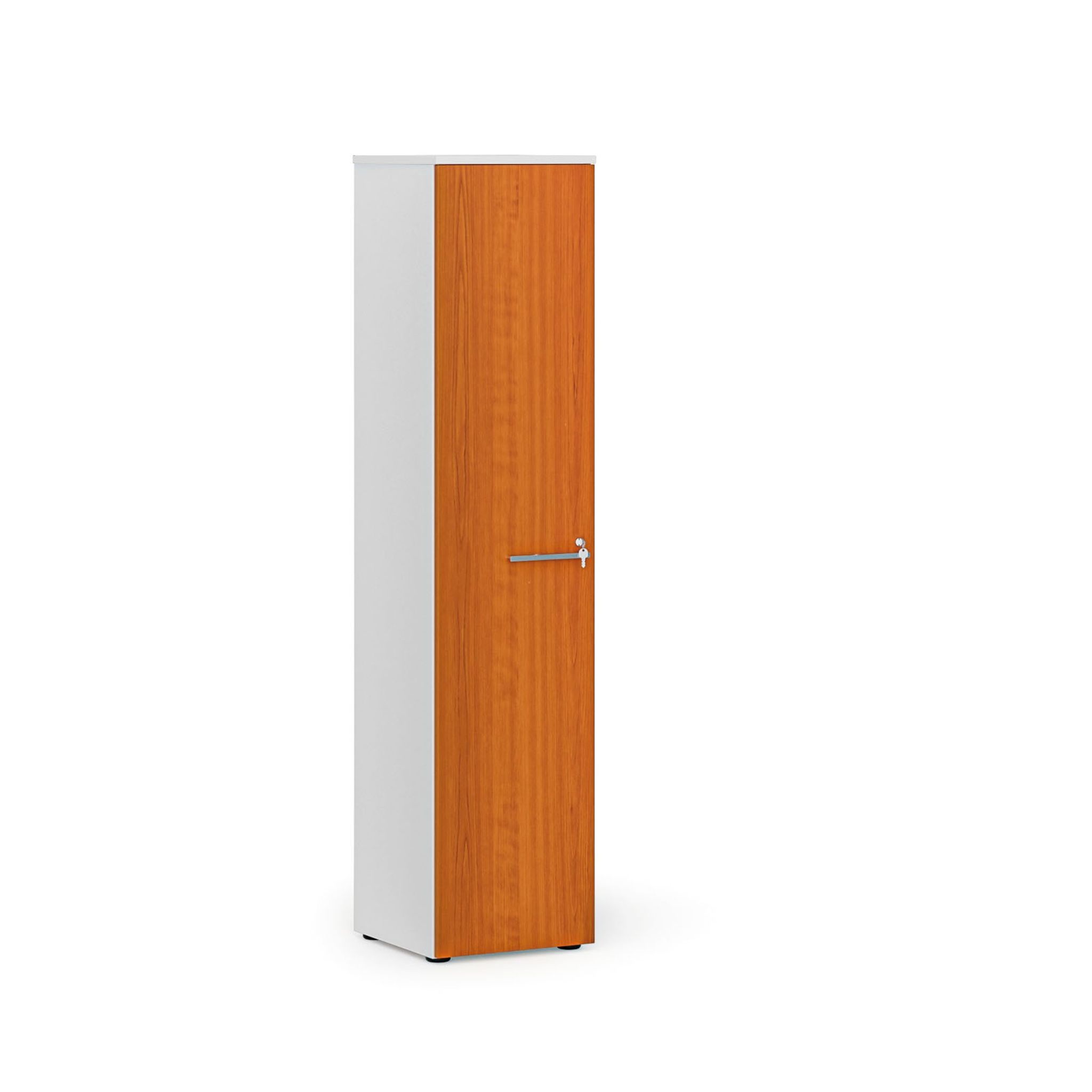Schmaler Büroschrank PRIMO WHITE, 400 x 420 x 1781 mm, weiß/Kirsche