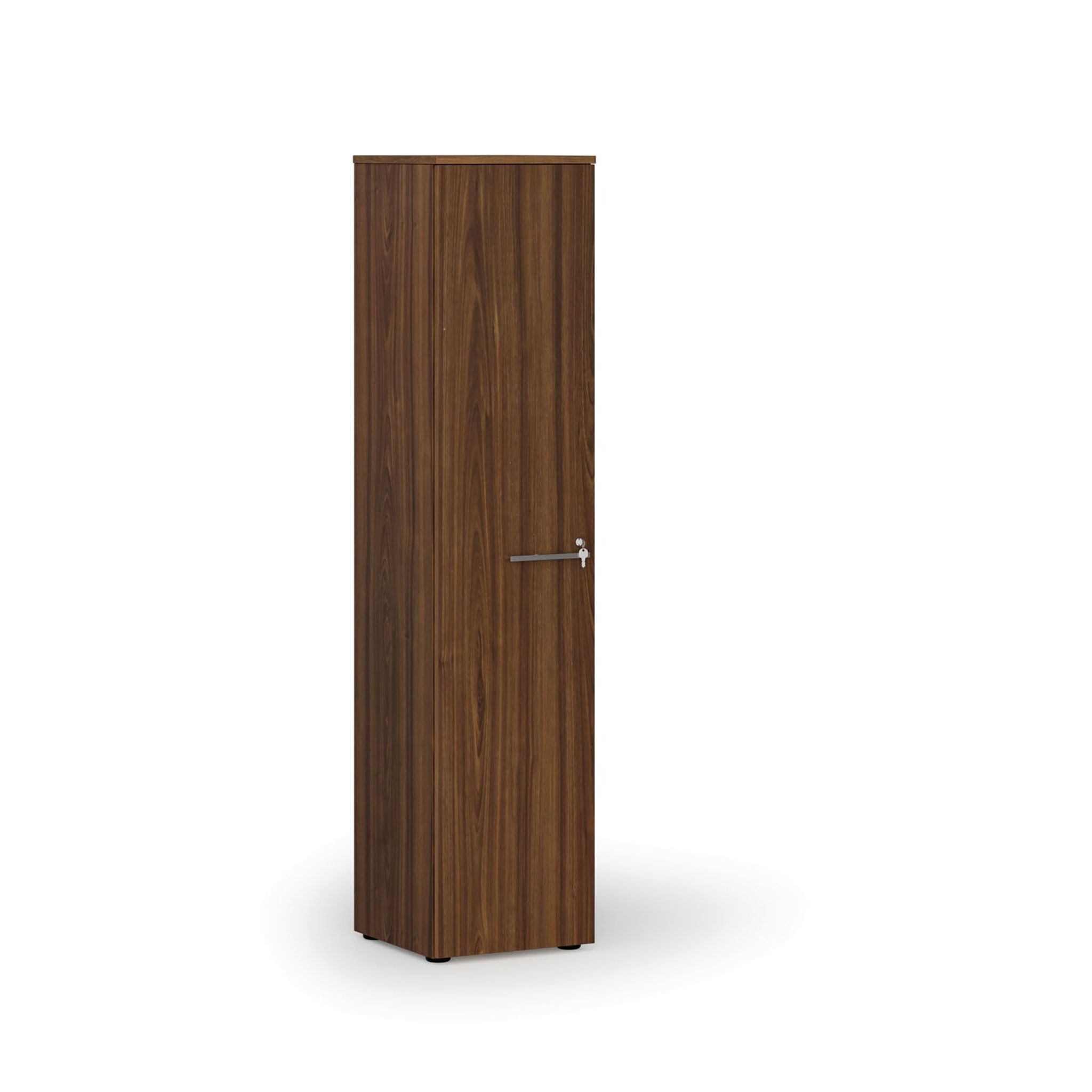 Schmaler Büroschrank PRIMO WOOD, 400 x 420 x 1781 mm, Nussbaum