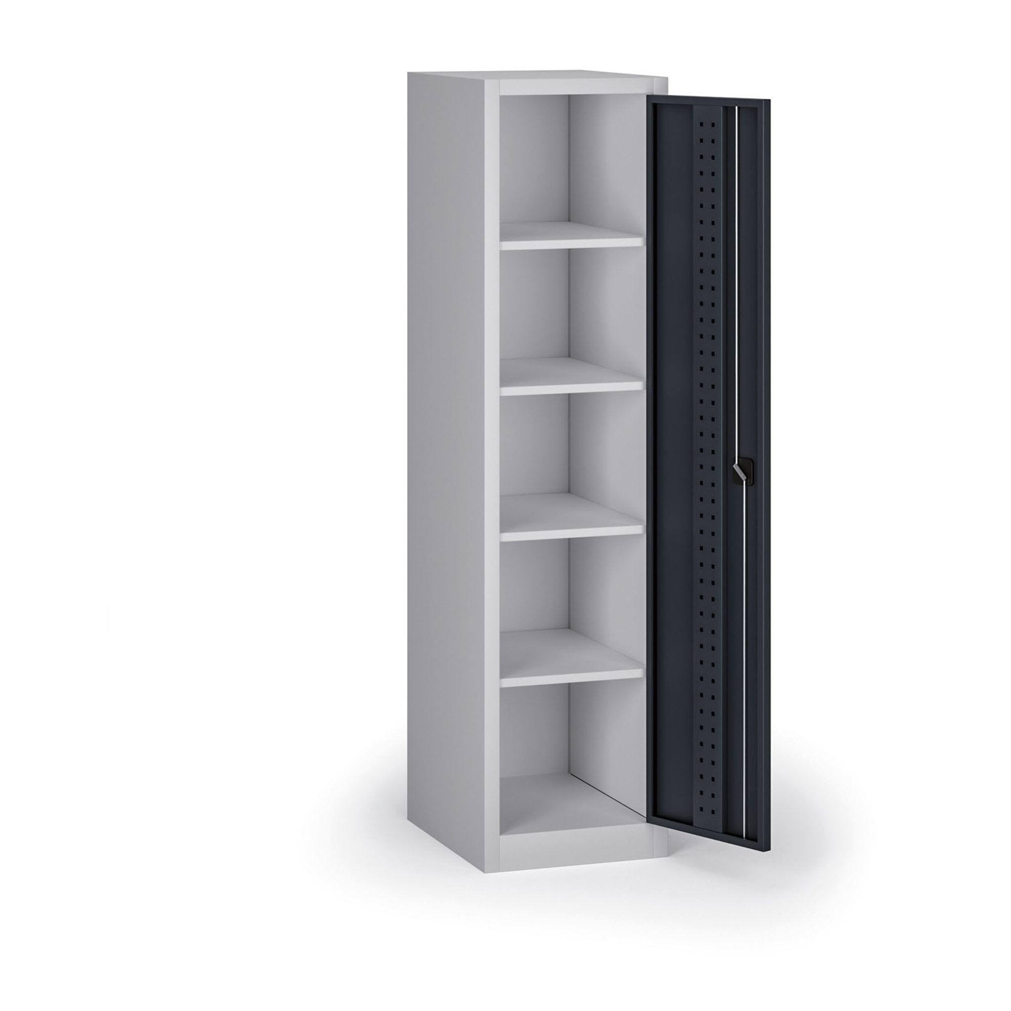 Schmaler Werkstatt-Werkzeugschrank KOVOS, 4 Fachböden, geschweißt, gelocht, 505 x 600 x 1950 mm, Graphit