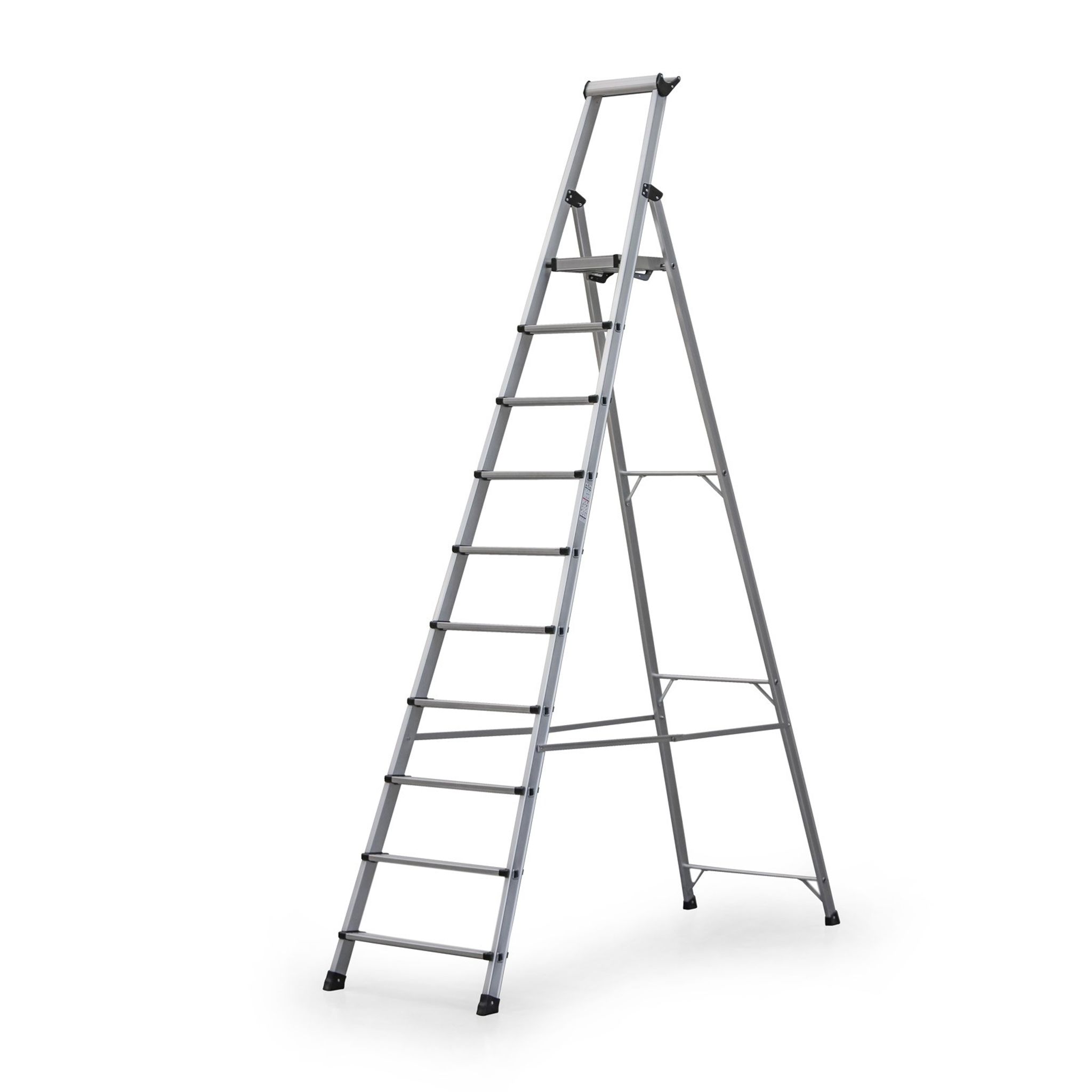 Schody aluminiowe jednostronne PROFI z półką, 1x10 stopni, wysokość 2,44 m