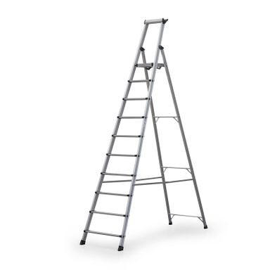 Schody aluminiowe jednostronne PROFI z półką, 1x10 stopni, wysokość 2,44 m