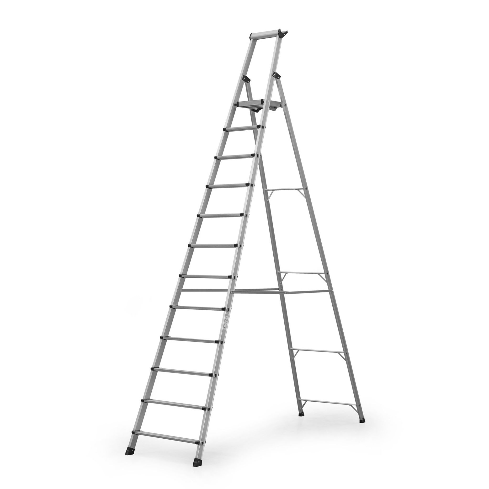 Schody aluminiowe jednostronne PROFI z półką, 1x12 stopni, wysokość 2,95 m