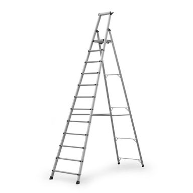 Schody aluminiowe jednostronne PROFI z półką, 1x12 stopni, wysokość 2,95 m