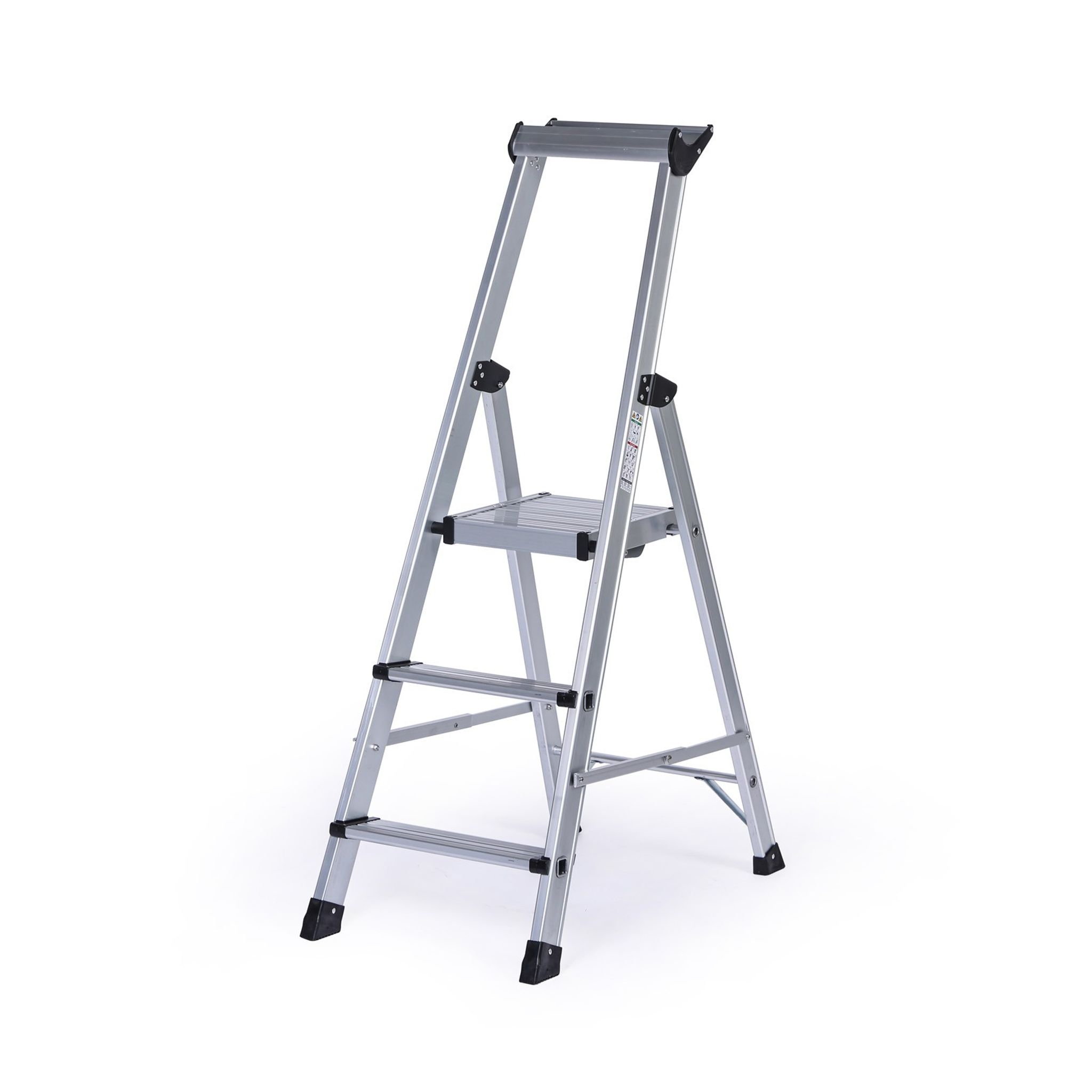 Schody aluminiowe jednostronne PROFI z półką, 1x3 stopnie, wysokość 0,68 m