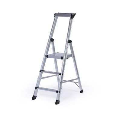 Schody aluminiowe jednostronne PROFI z półką, 1x3 stopnie, wysokość 0,68 m