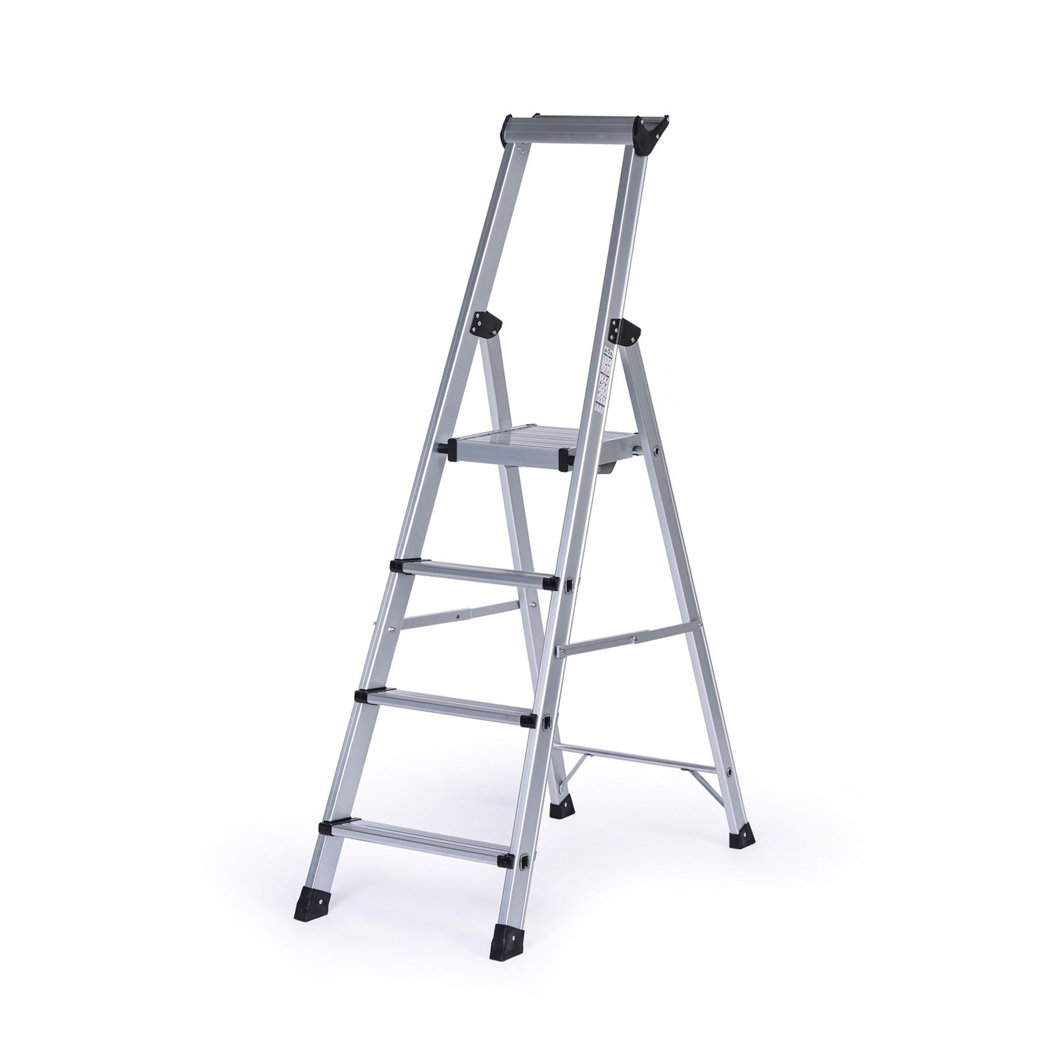 Schody aluminiowe jednostronne PROFI z półką, 1x4 stopnie, wysokość 0,935 m