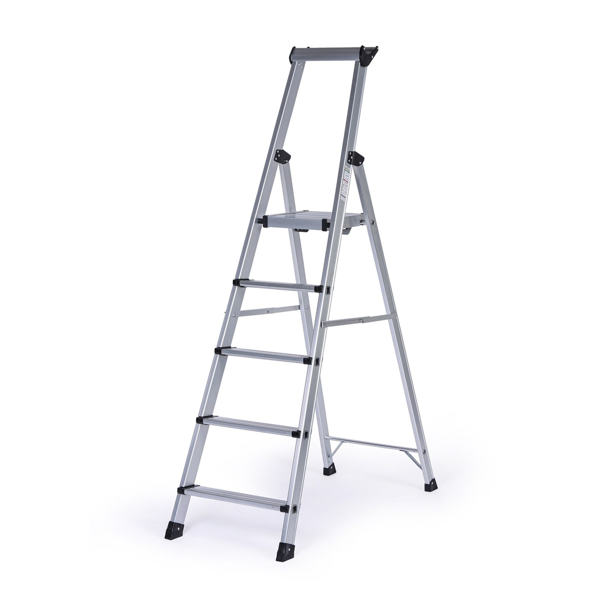 Schody aluminiowe jednostronne PROFI z półką, 1x5 stopni, wysokość 1,18 m