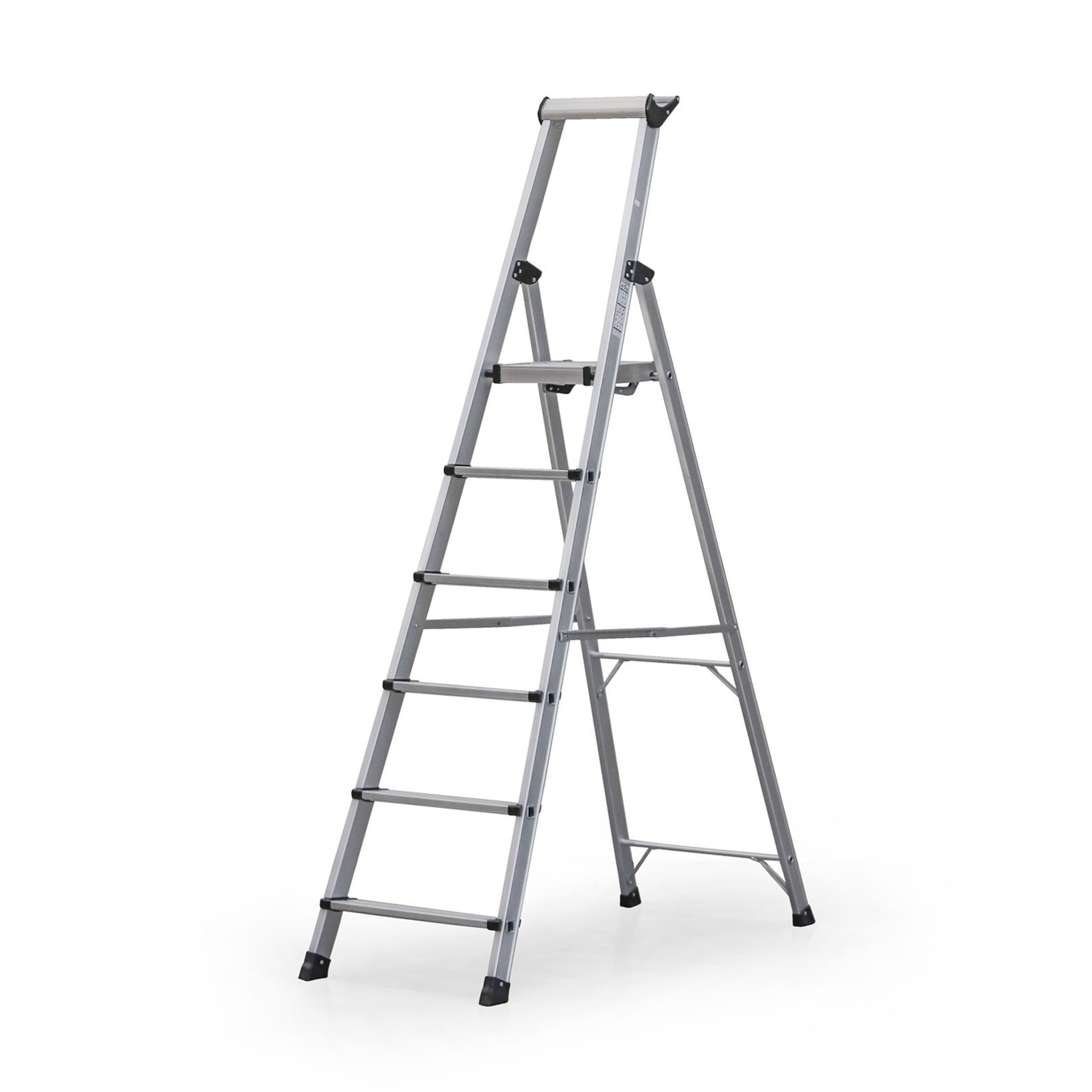 Schody aluminiowe jednostronne PROFI z półką, 1x6 stopni, wysokość 1,43 m