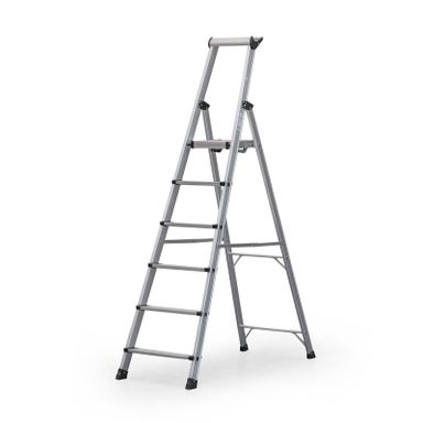 Schody aluminiowe jednostronne PROFI z półką, 1x6 stopni, wysokość 1,43 m