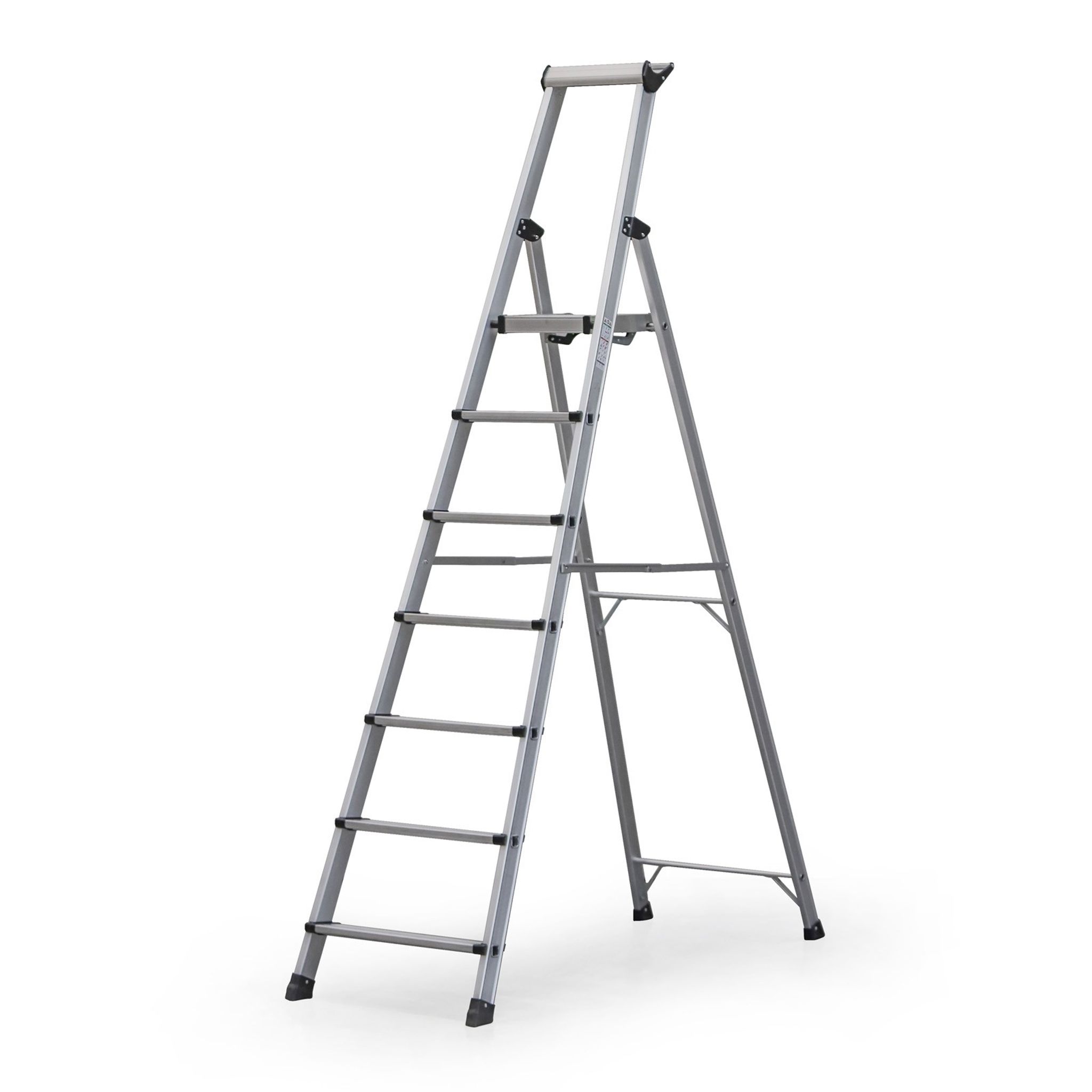Schody aluminiowe jednostronne PROFI z półką, 1x7 stopni, wysokość 1,68 m