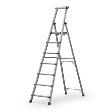 Schody aluminiowe jednostronne PROFI z półką, 1x7 stopni, wysokość 1,68 m