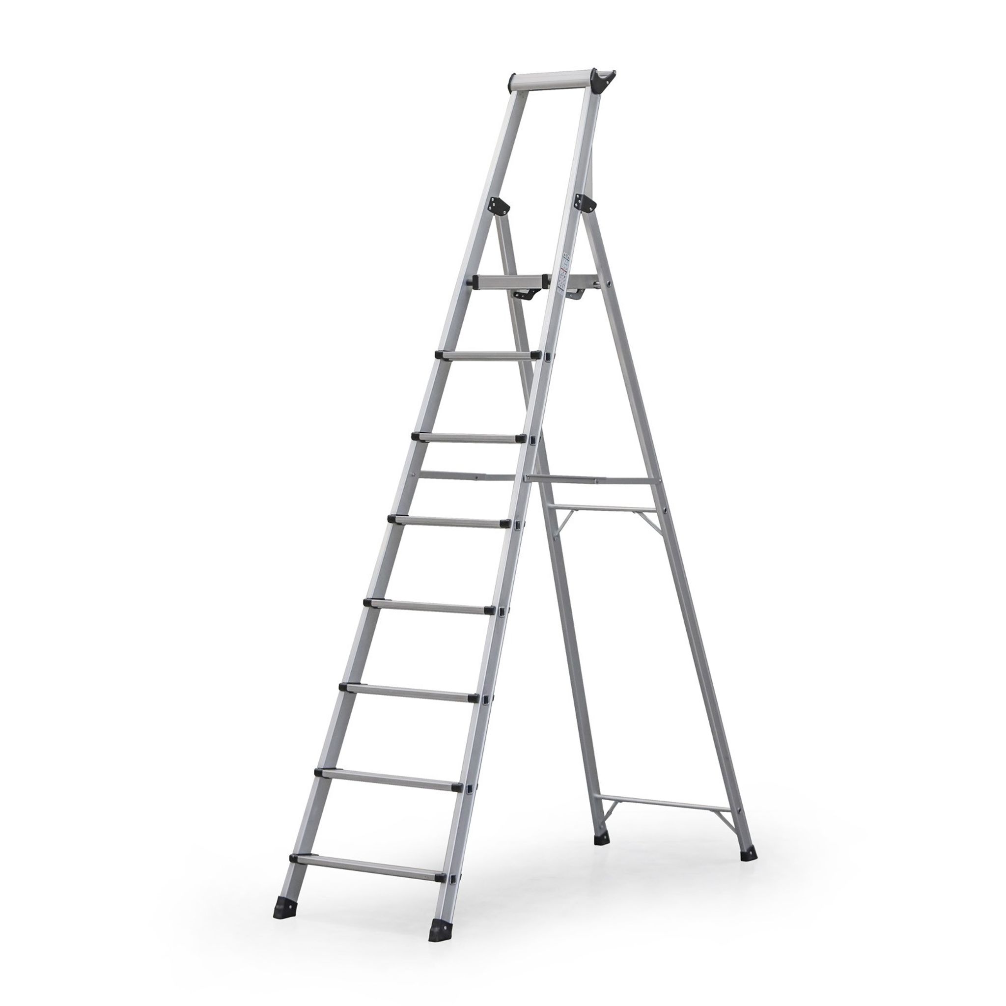 Schody aluminiowe jednostronne PROFI z półką, 1x8 stopni, wysokość 1,93 m