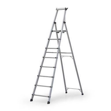 Schody aluminiowe jednostronne PROFI z półką, 1x8 stopni, wysokość 1,93 m