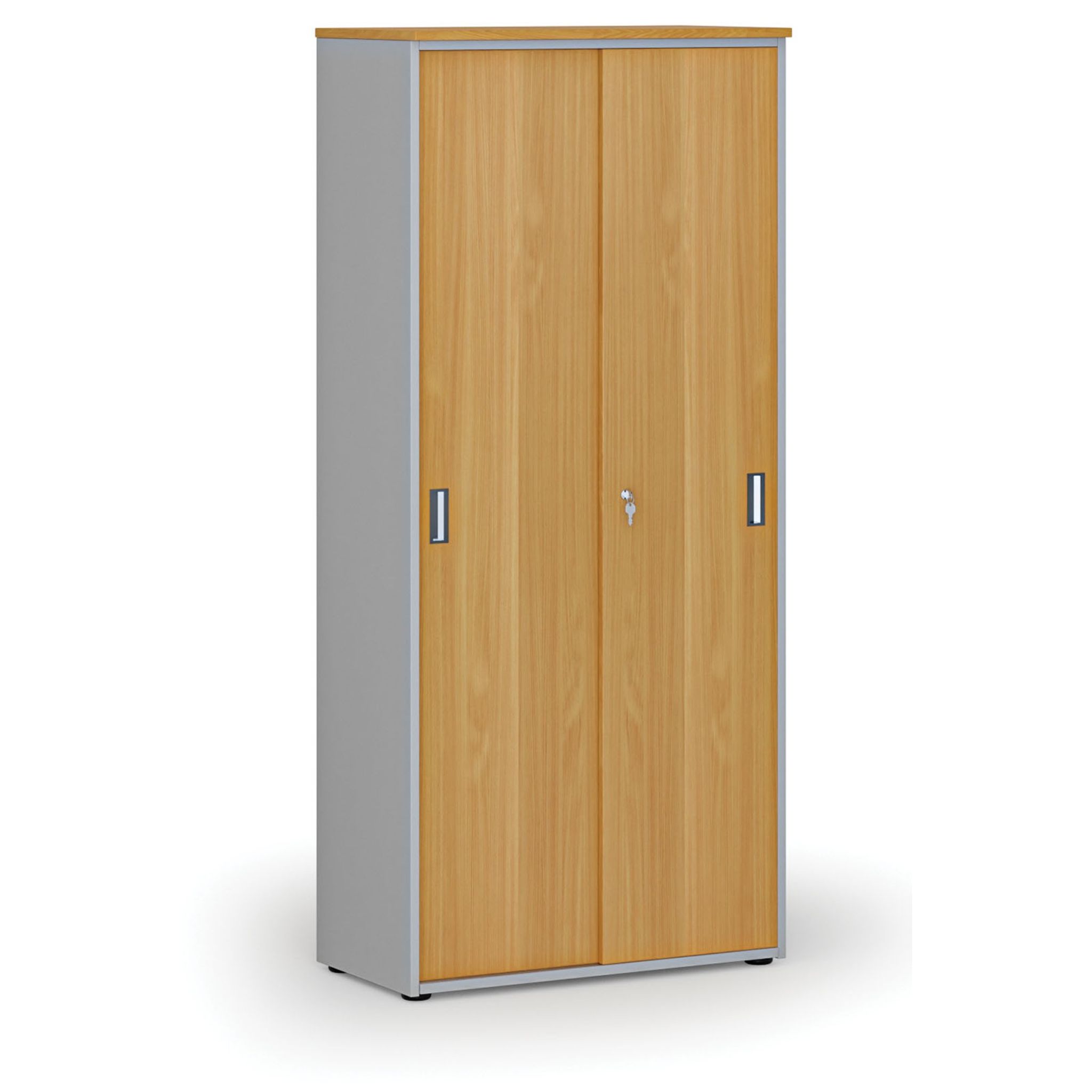 Schrank mit Schiebetür PRIMO GRAY, 800 x 420 x 1781 mm, grau/Buche