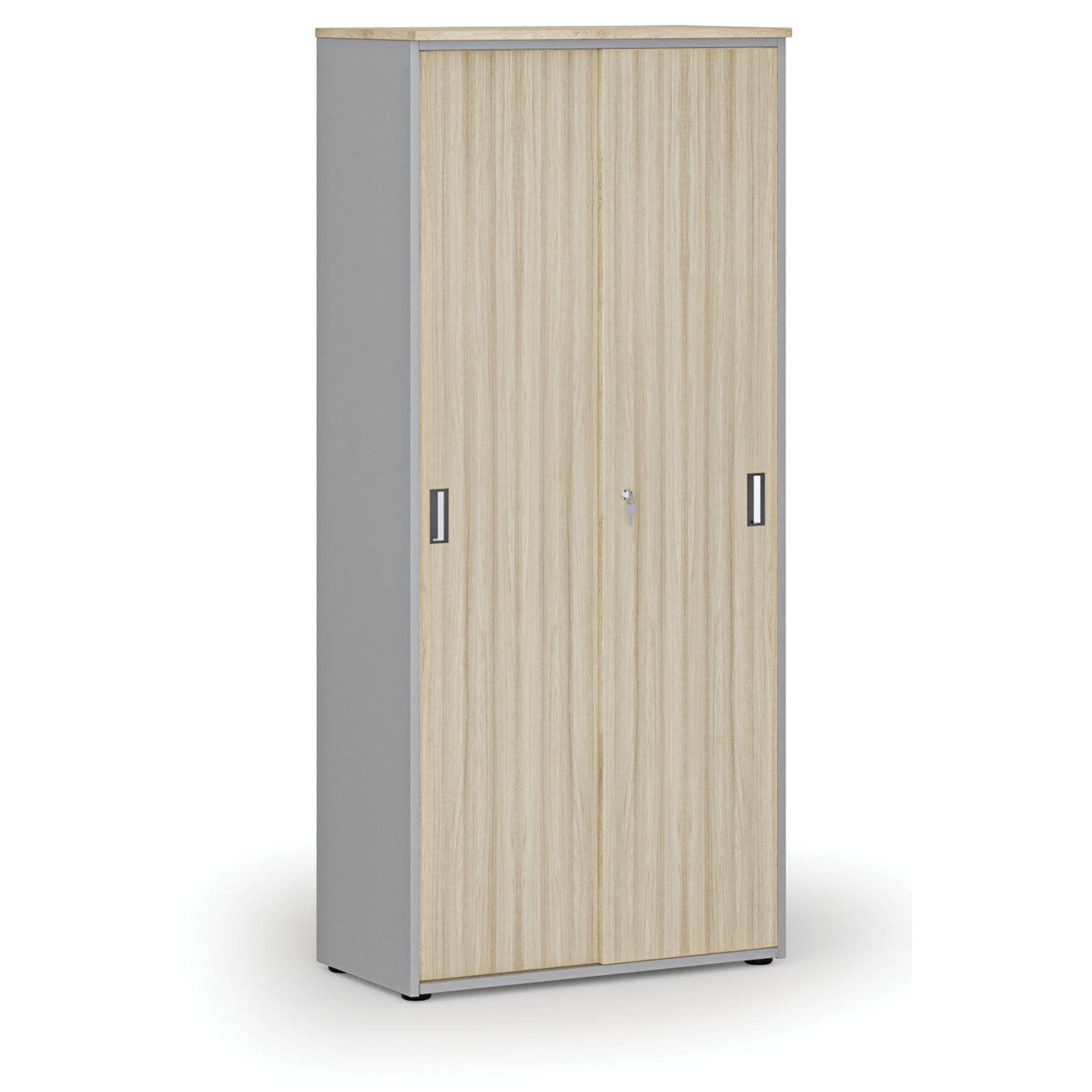 Schrank mit Schiebetür PRIMO GRAY, 800 x 420 x 1781 mm, grau/natur Eiche