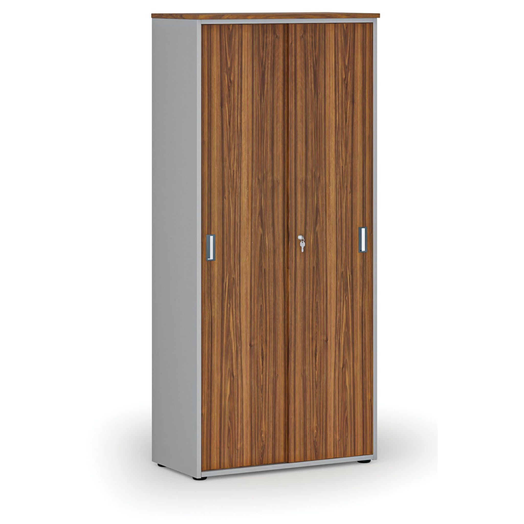Schrank mit Schiebetür PRIMO GRAY, 800 x 420 x 1781 mm, grau/Nussbaum