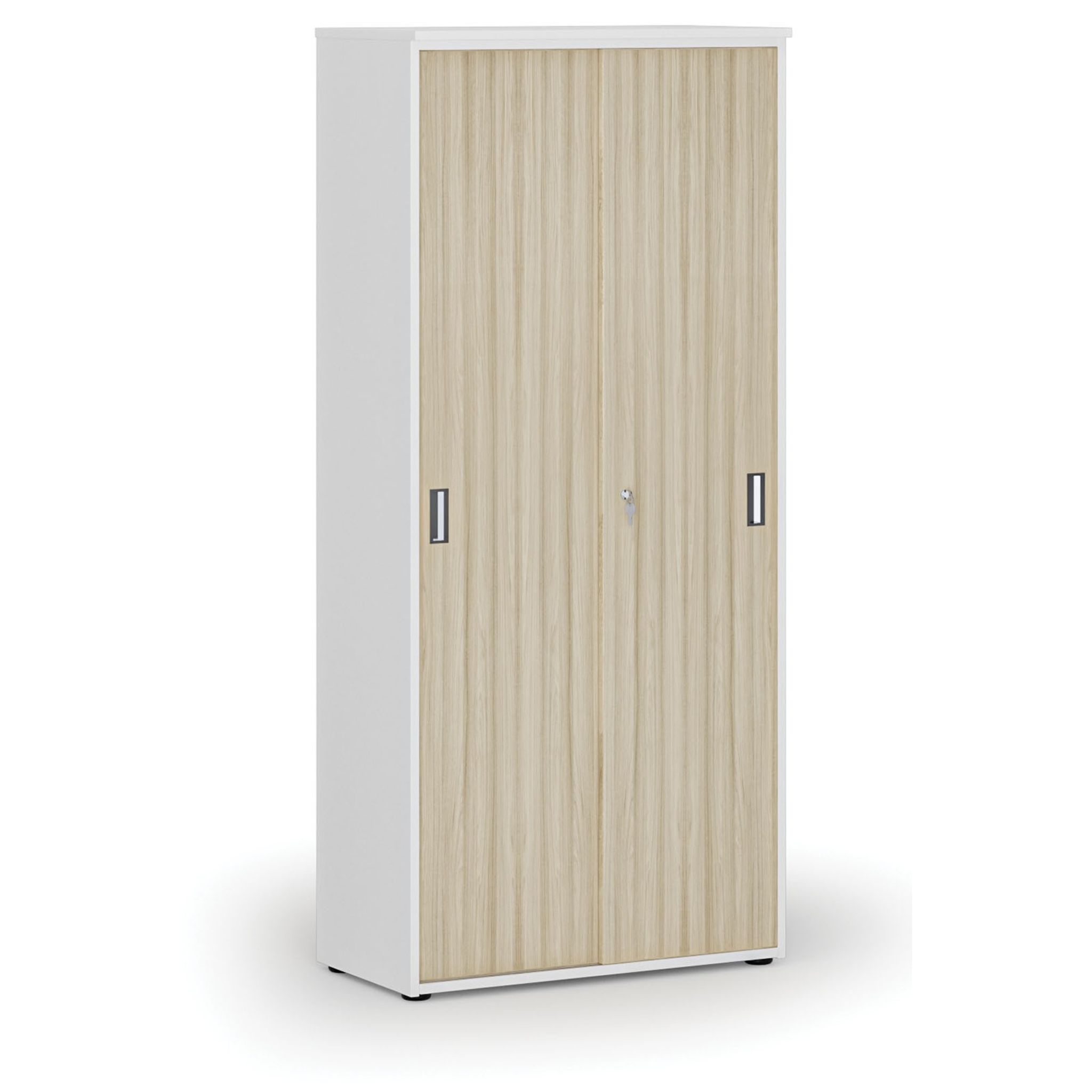Schrank mit Schiebetür PRIMO WHITE, 1781 x 800 x 420 mm, Weiß/Eiche natur