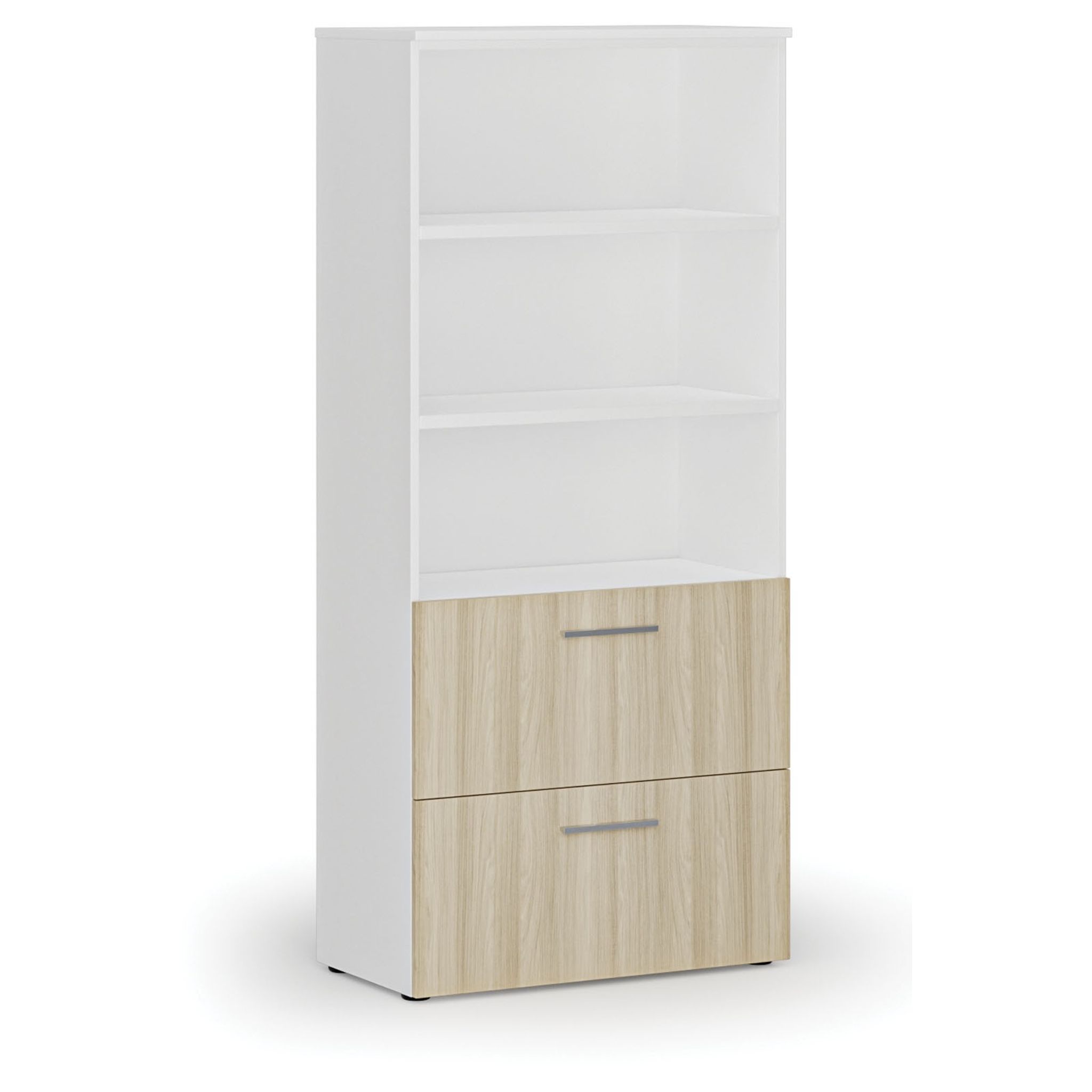 Schrank mit Schubladen für Hängerordner PRIMO WHITE, 800 x 420 x 1781 mm, Eiche weiß/natur