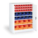 Schrank mit Sichtlagerkästen BASIC - 1150 x 400 x 920 mm, 16xA/12xB/8xC, grau/blaue Tür