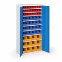 Schrank mit Sichtlagerkästen BASIC - 1800 x 400 x 920 mm, 24xA/24xB/12xC, grau/blaue Tür