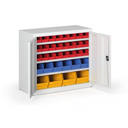 Schrank mit Sichtlagerkästen BASIC - 800 x 400 x 920 mm, 24xA, 6x B, 4x C, grau/graue Tür