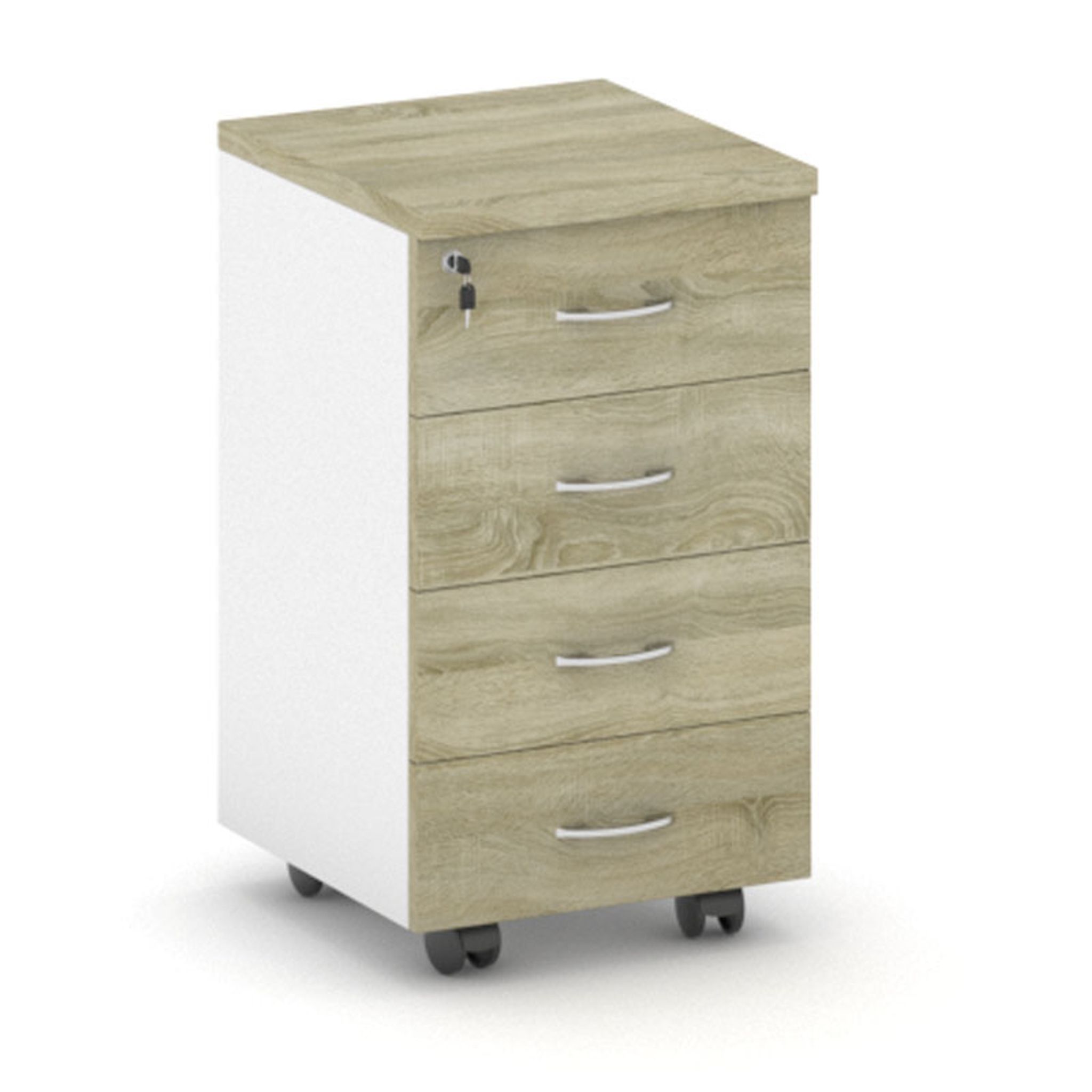 Schreibtischcontainer, Rollcontainer MIRELLI, 4 Schubladen, weiß / Eiche Sonoma