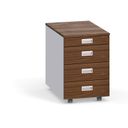 Schreibtischcontainer, Rollcontainer PRIMO, ohne Schloss, 4 Schubladen, Utensilienauszug, grau / Nussbaum