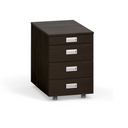 Schreibtischcontainer, Rollcontainer PRIMO, ohne Schloss, 4 Schubladen, Utensilienauszug, Wenge