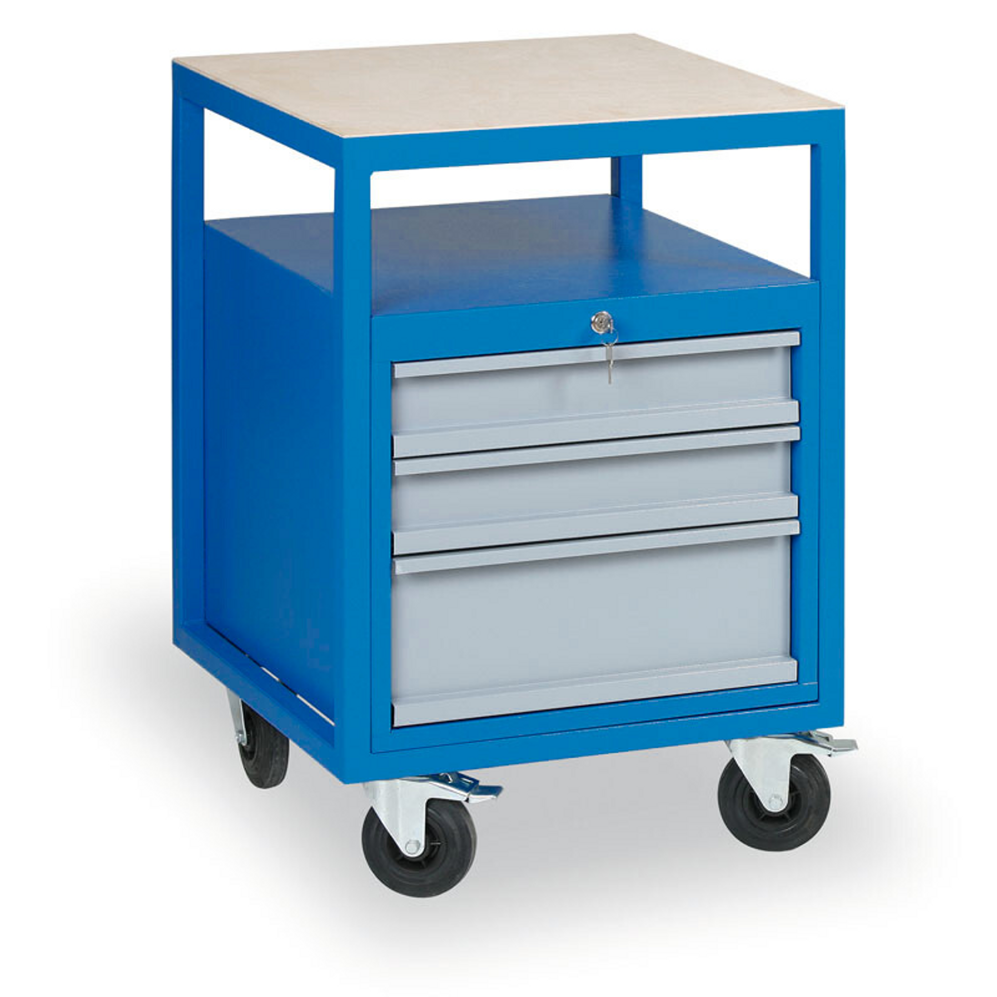 Schubladen-Werkzeugkasten für GD-Werkbänke, 3 Schubladen, 1 Fachboden, 575 x 600 x 850 mm, blau