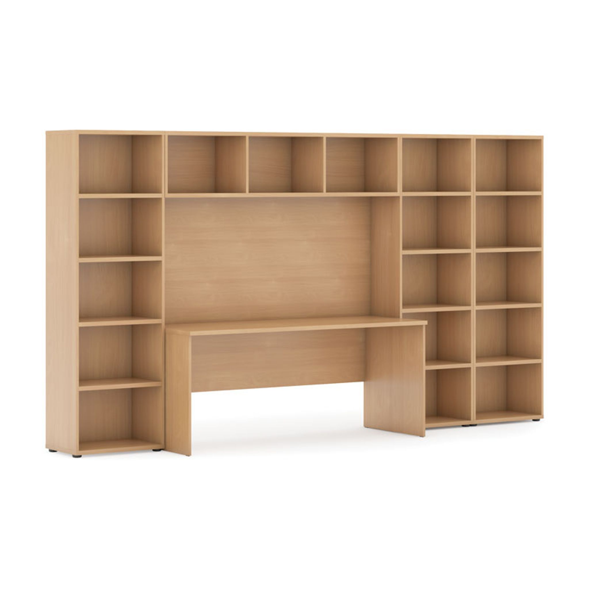Sestavy knihoven INTEGRO se stolem, nižší/širší, 3350 x 700/400 x 1920 mm, buk