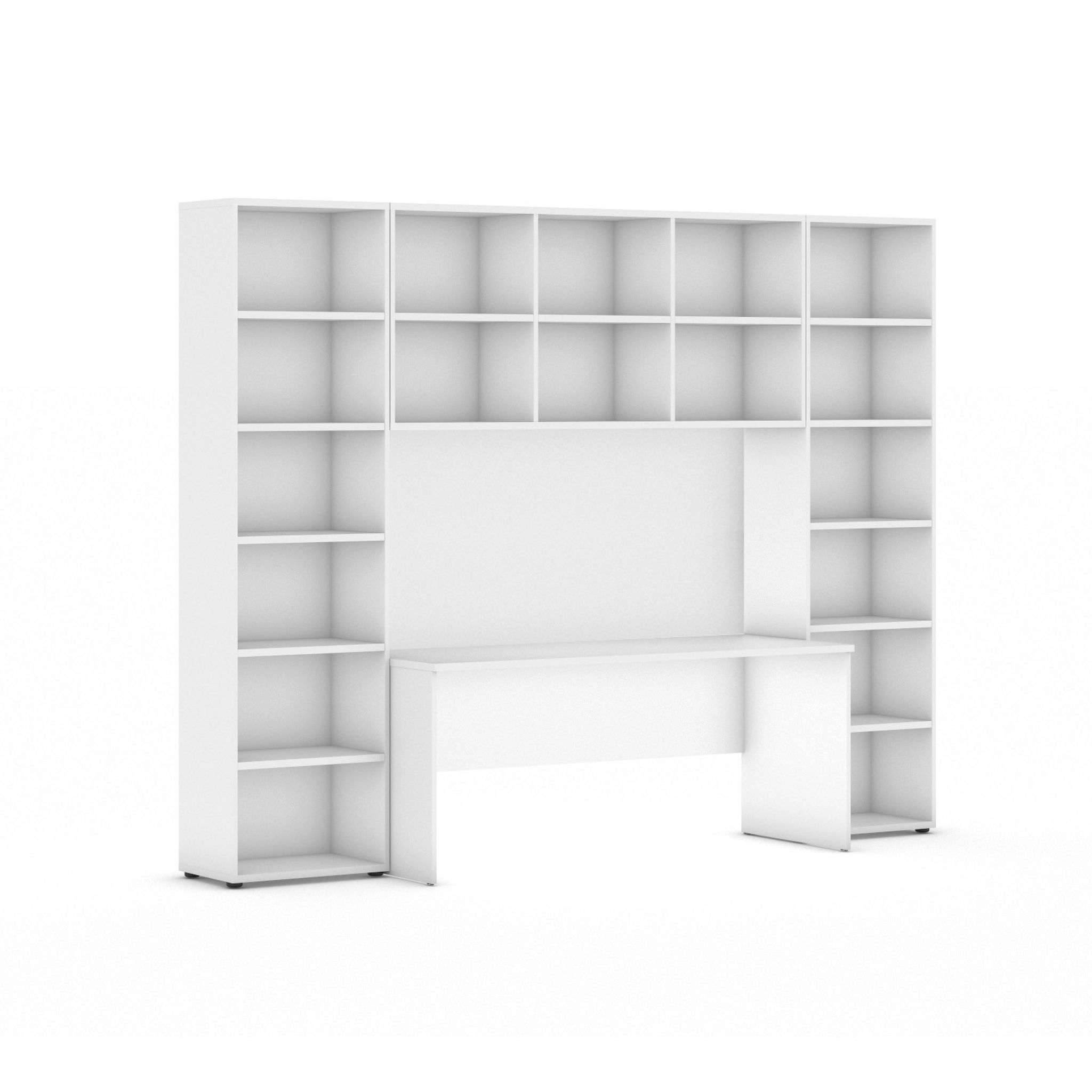 Sestavy knihoven INTEGRO se stolem, vyšší, 2950 x 700/400 x 2300 mm, bílá