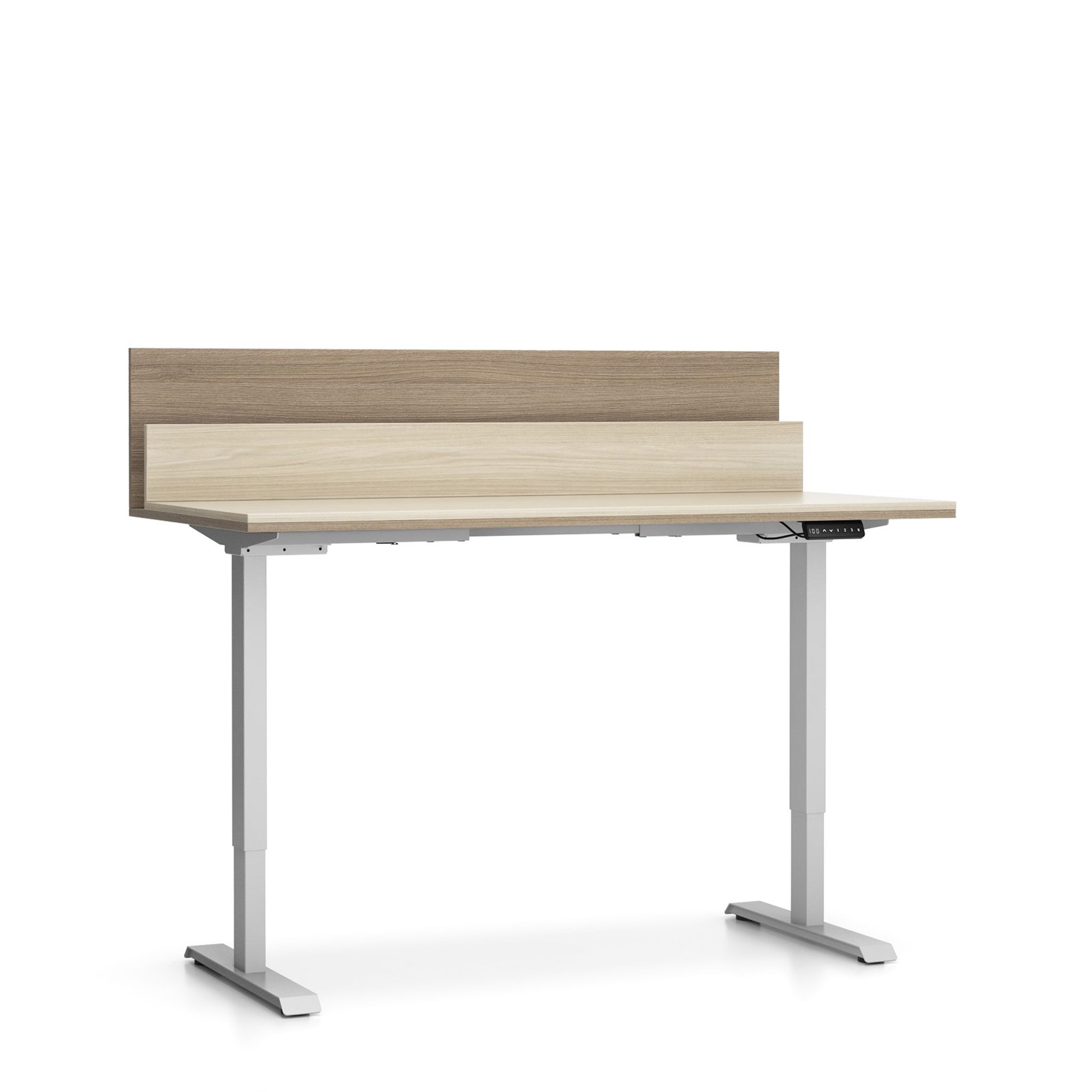 SINGLE LAYERS SchreibSchreibtisch mit Trennwänden, verstellbare Beine, Eiche natur / Eiche gebeizt