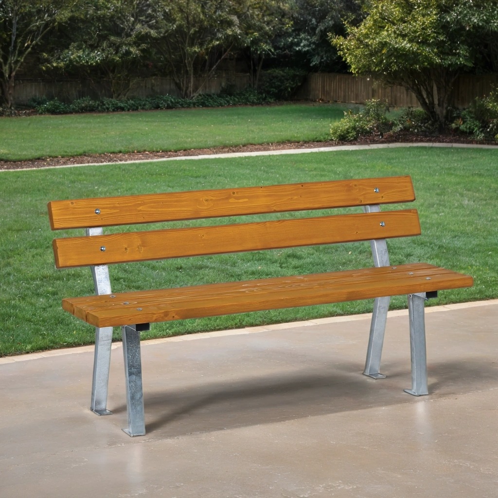 B2B Partner Sitzbank für den Außenbereich WOODY mit Rückenlehne, verzinkt, 1500 mm, Limba 2