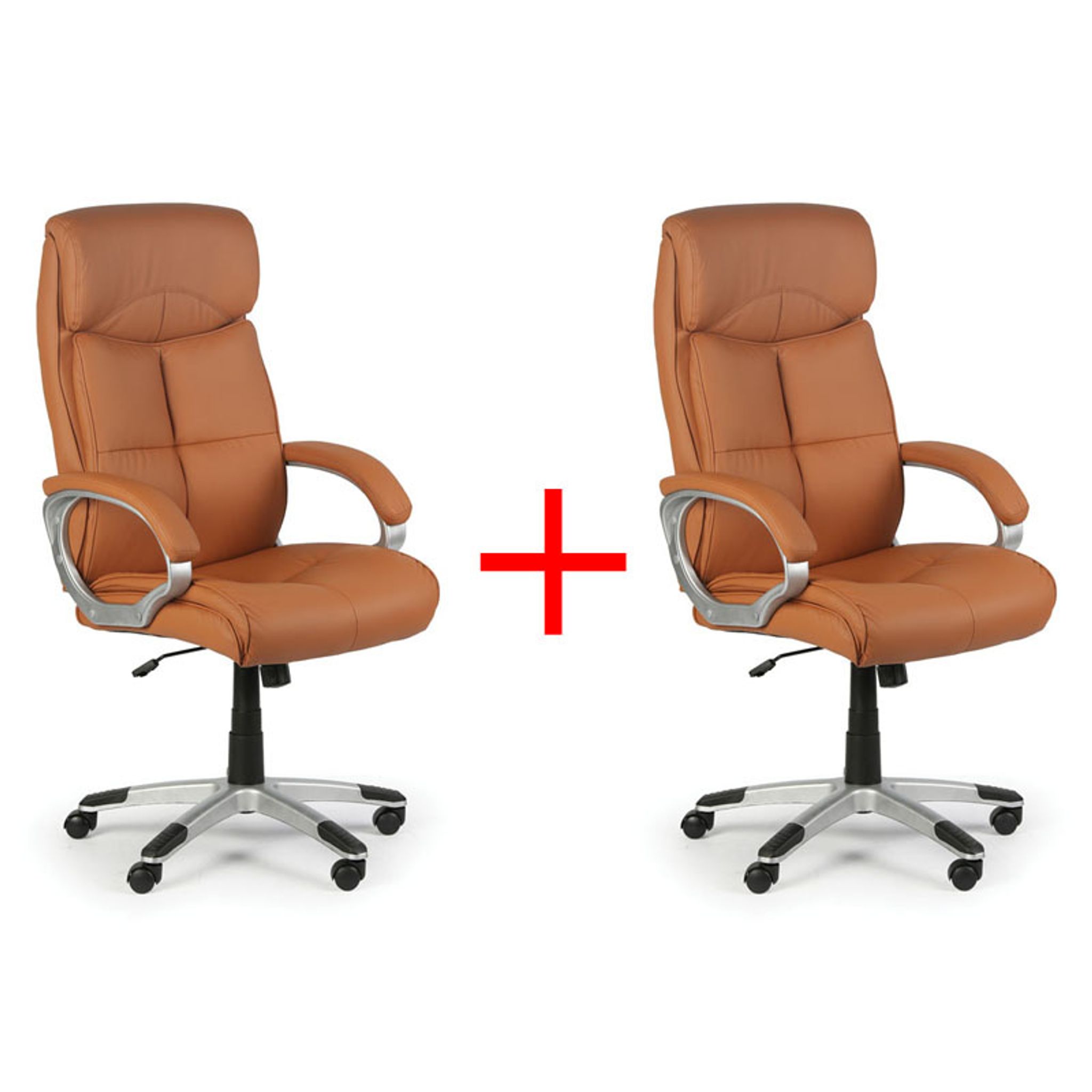 Skórzany fotel biurowy FOSTER 1+1 GRATIS, jasnobrązowy