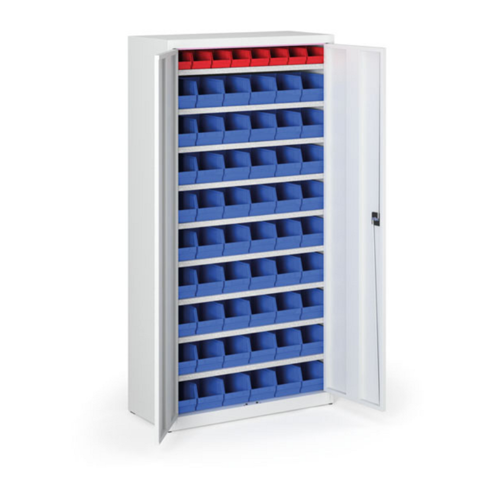 Skříň s plastovými boxy BASIC - 1800 x 400 x 920 mm, 8xA/54xB, šedá/šedé dveře