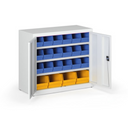 Skříň s plastovými boxy BASIC - 800 x 400 x 920 mm, 18x B, 4x C, šedá/šedé dveře