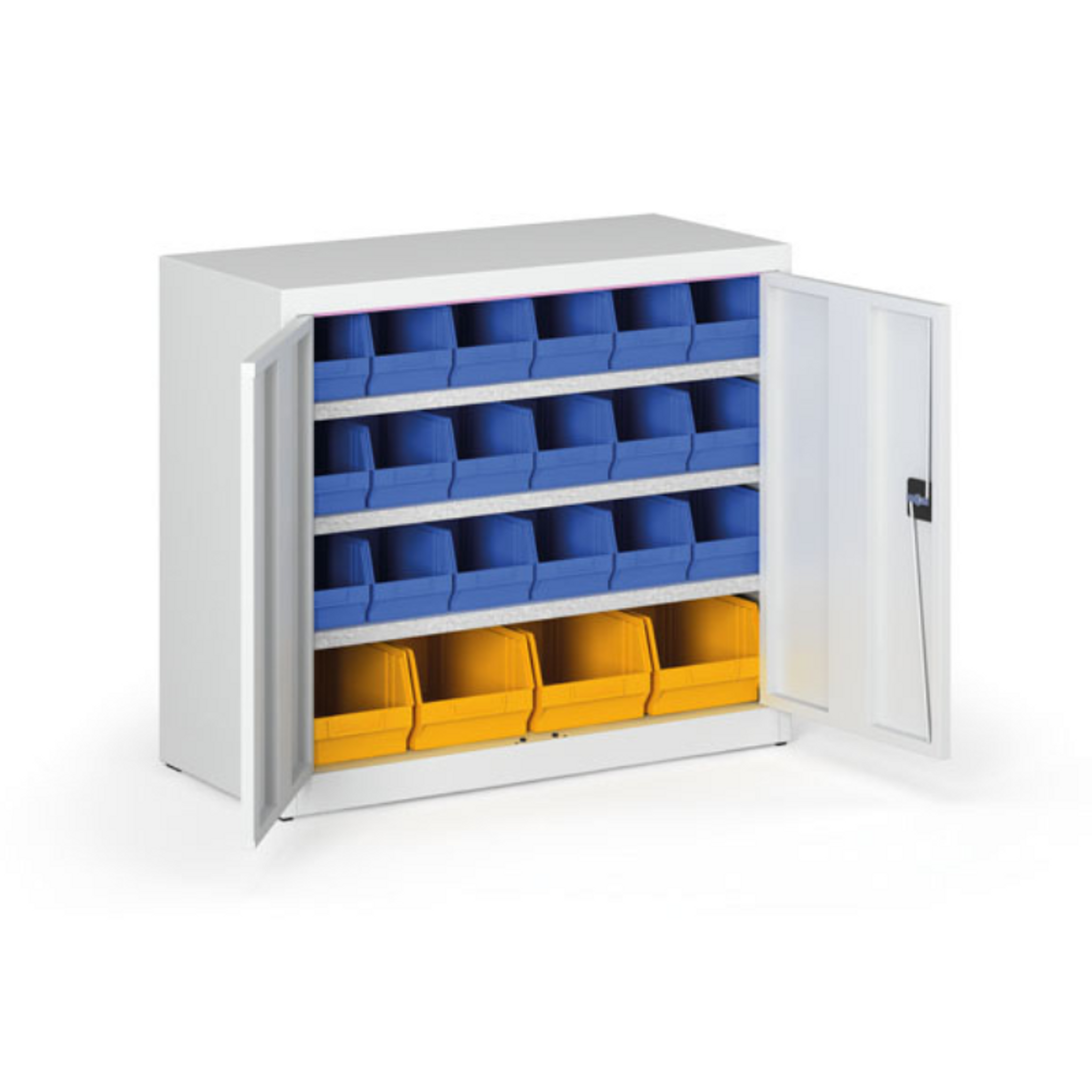 Skříň s plastovými boxy BASIC - 800 x 400 x 920 mm, 18x B, 4x C
