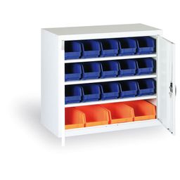 Skříň s plastovými boxy BASIC - 800 x 400 x 920 mm, 18xB/4xC, antracit/červené dveře